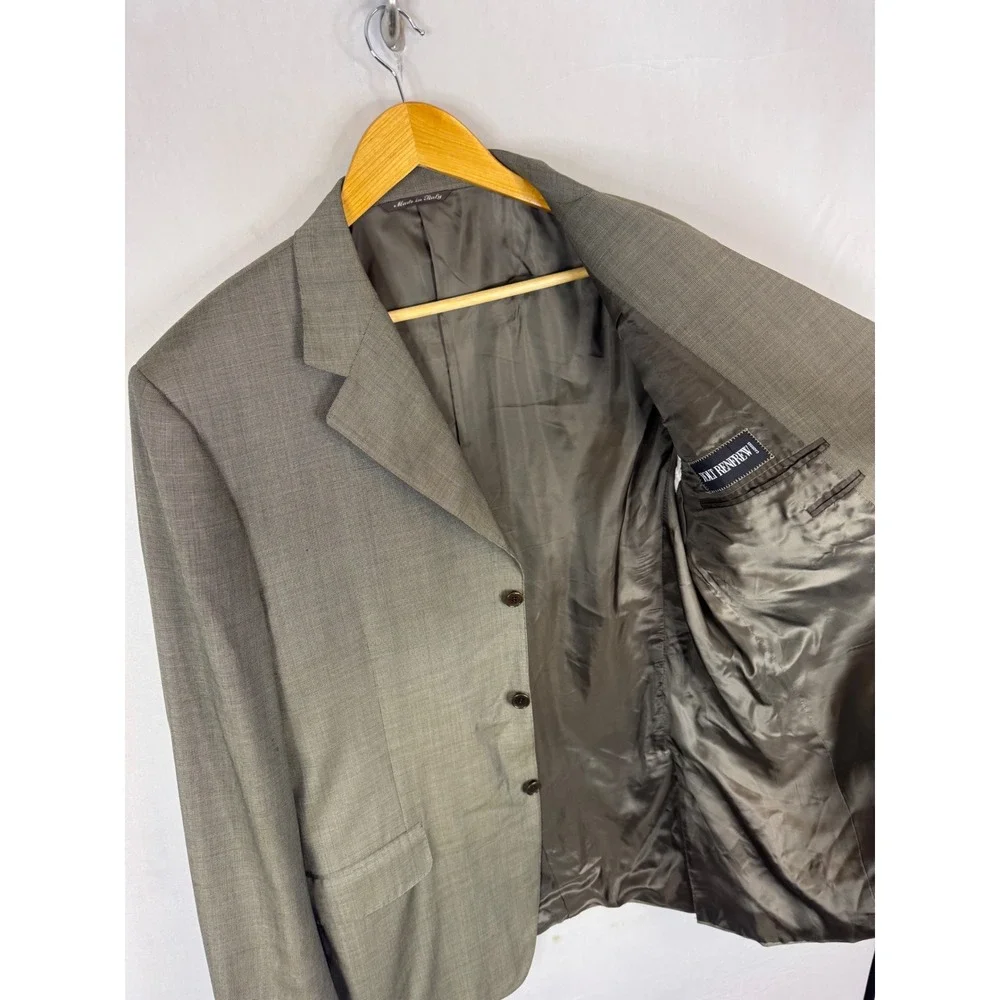 Canali Mens Pure Wool Blazer Sport Coat Olive Brown Micro Check Italy 54R US 44R